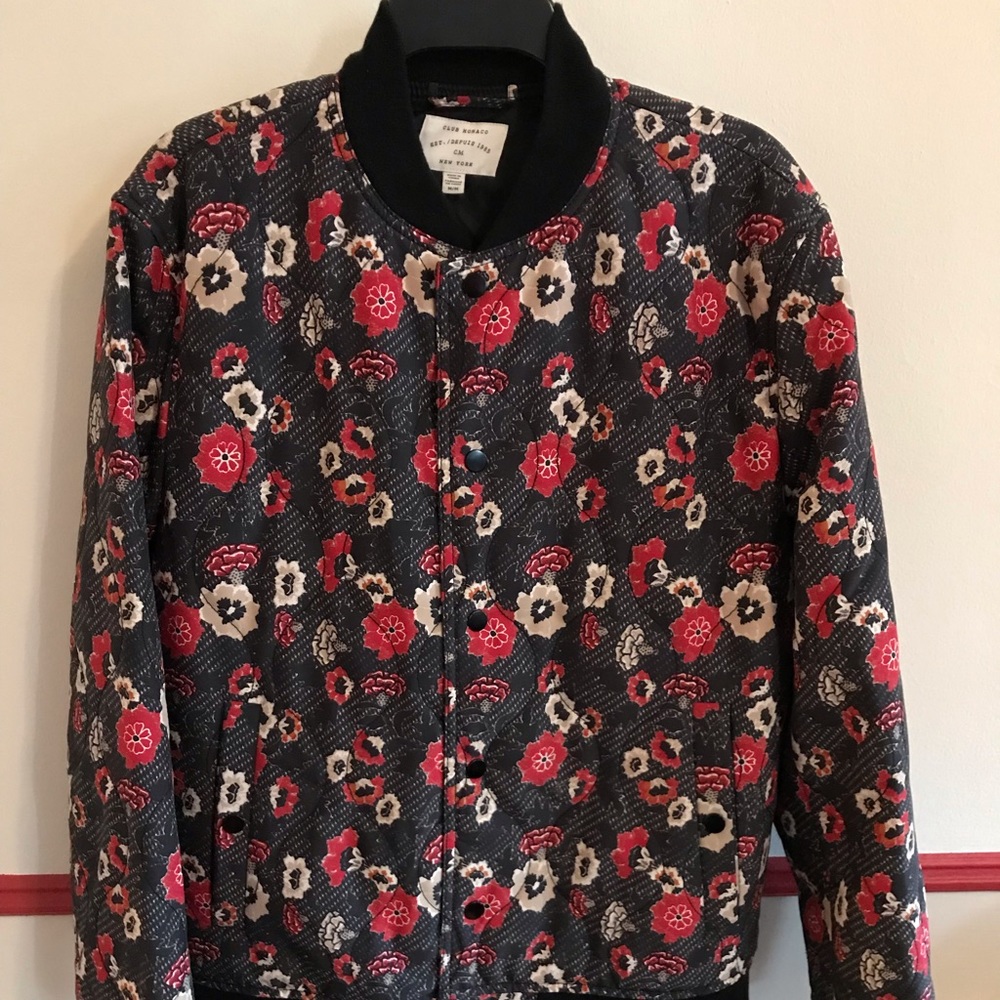 Club Monaco Floral Bomber Jacket - Black and Red